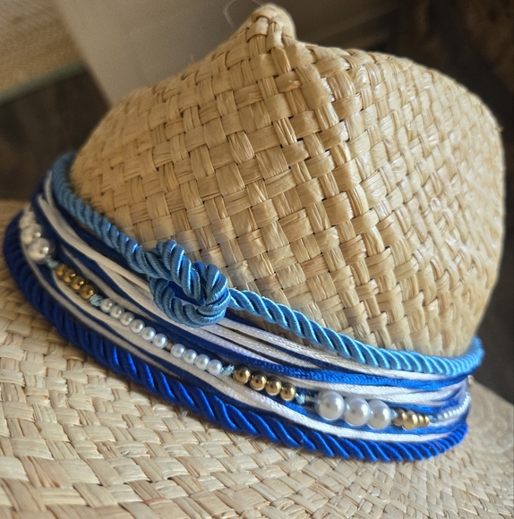 Adrianna Papell Straw Hat with Blue Accents - Picture 3 of 4